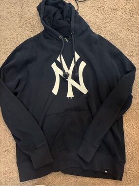 47 Brand Black Hoodie with White NY Logo